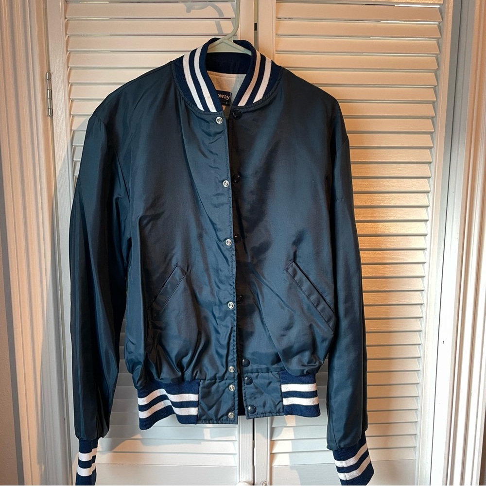 Holloway Dark Blue Varsity Jacket with White Stripes